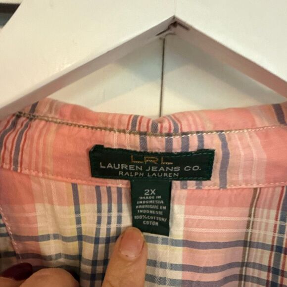 Lauren Jeans Co. pink plaid button down 2x - Picture 3 of 10